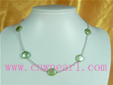 12mm green coin shaped pearl necklace